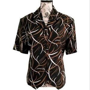 Vintage 90s Traditions Black Tan White Abstract Print Blouse – NWT – Size Large